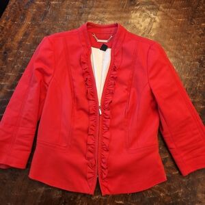 WHBM  Red Jacket Dress Blazer with Ruffle Zipper front , size 10